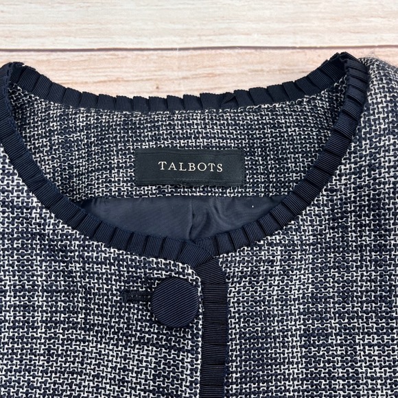 Talbots Women's Tweed Blazer Jacket Navy Blue White Trim Pockets Sz 10/12 - Picture 3 of 7